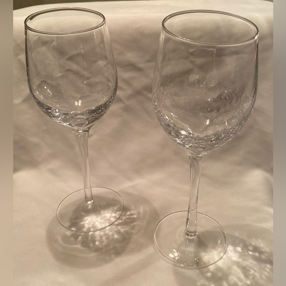 Pier 1 White Wine Goblet Angled Rim Crackle Glasses Set of 2 - Picture 4 of 6